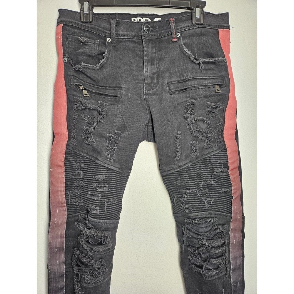 Mens Preme Moto Stripe Pants Black Distressed 32x32 Punk Goth Rock Hip Hop Urban